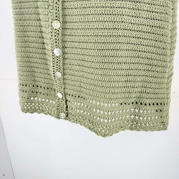 Sage Green Crochet Button Front Dress  Boho Coastal Summer Clean Girl SZ XS W167 - Picture 6 of 8